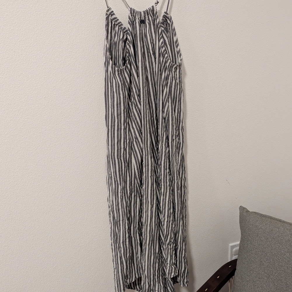Oversized Beach Tapered Leg Pinstripe Jumpsuit (005) Medium Petite